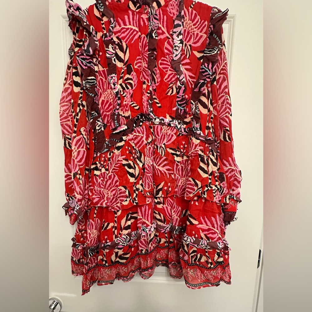 FARM Rio - Mixed Floral Ruffle Long Sleeve Dress - XL